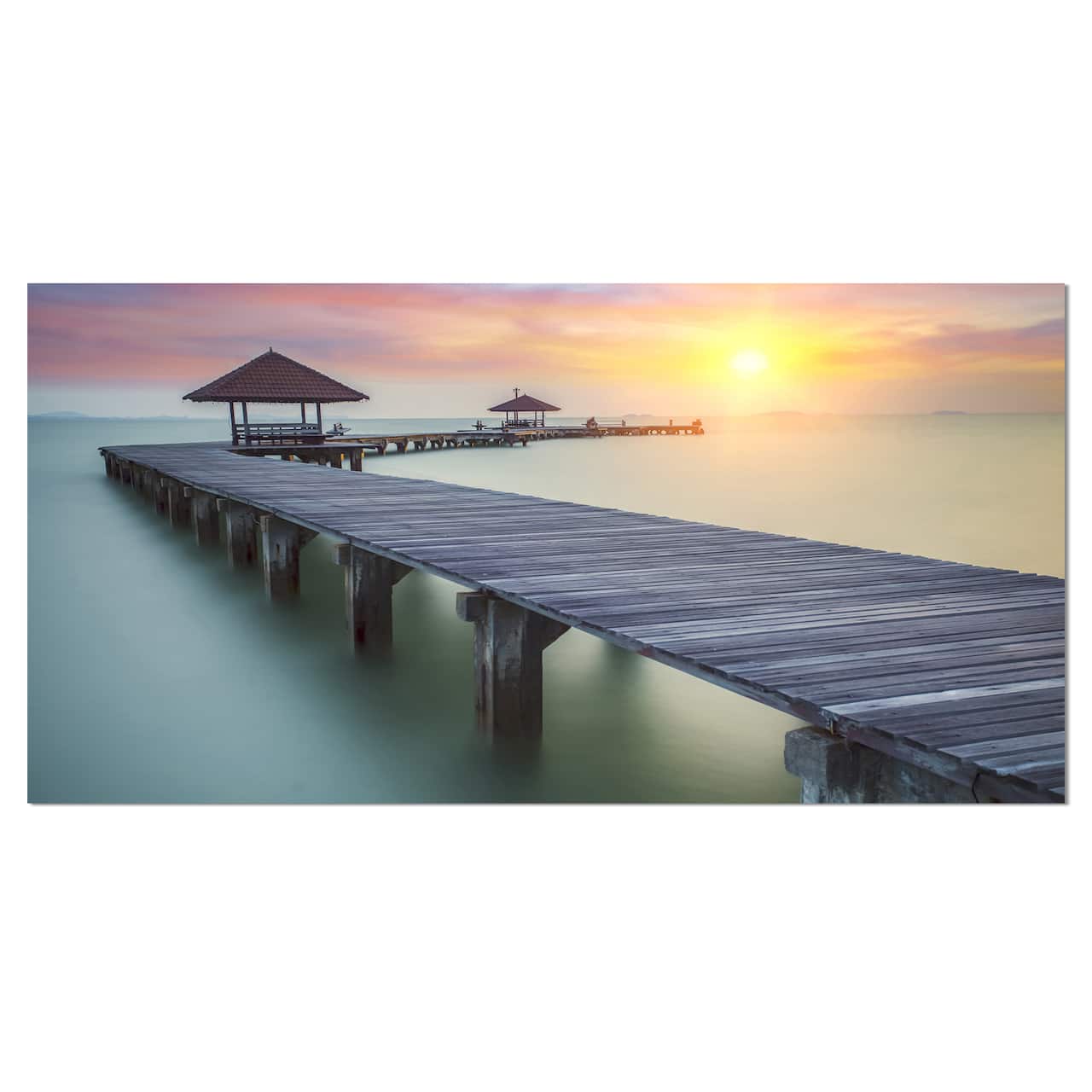 Designart - Wooden Sea Bridge and Sunset - Seashore Photo Canvas Print